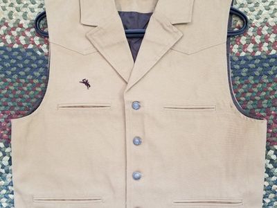 Wyoming Traders Men's Khaki Tan Western Vest with Bucking Bronco Embroidery - Size Large