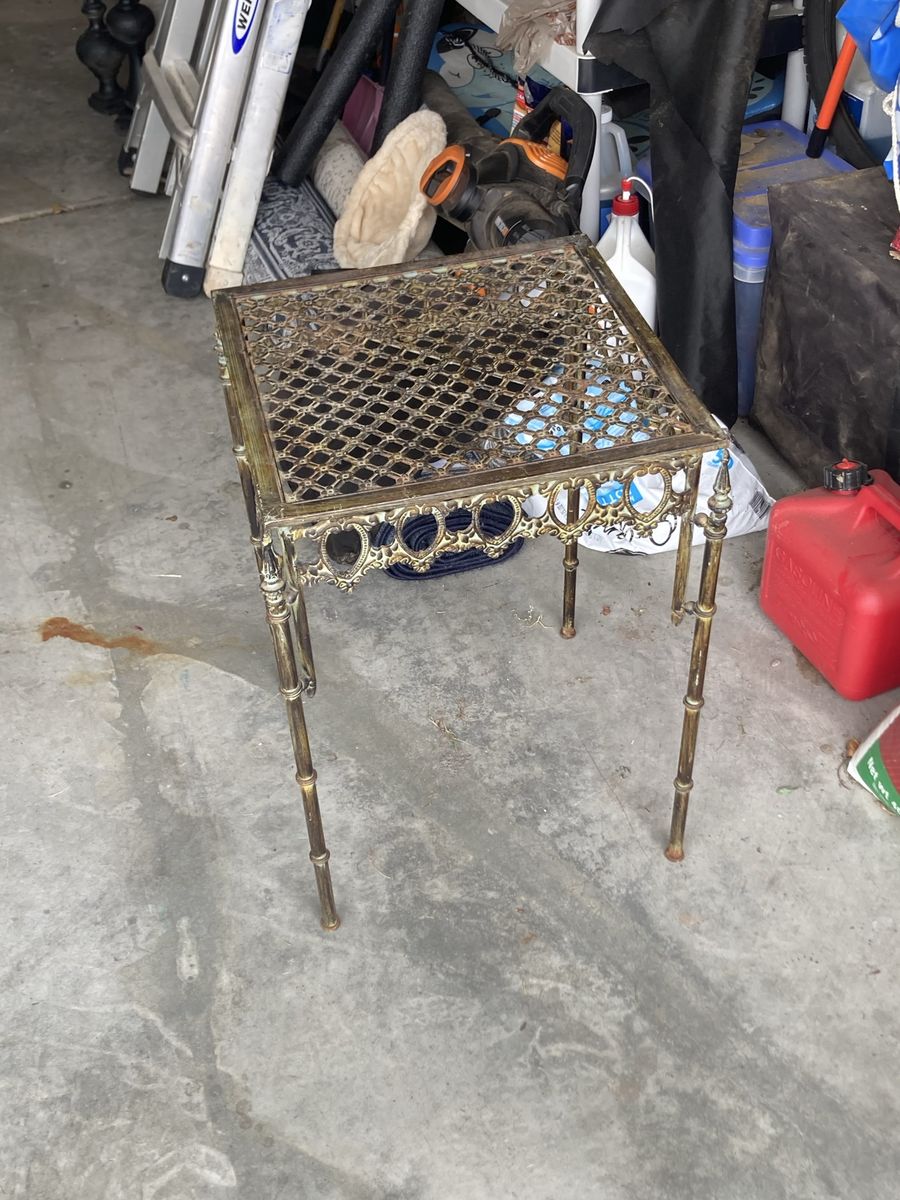 Vintage Ornate Metal Accent Side Table with Lattice Top