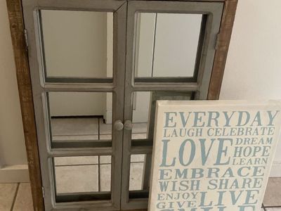 Windowpane Wood Mirror and Canvas Word Wall Art