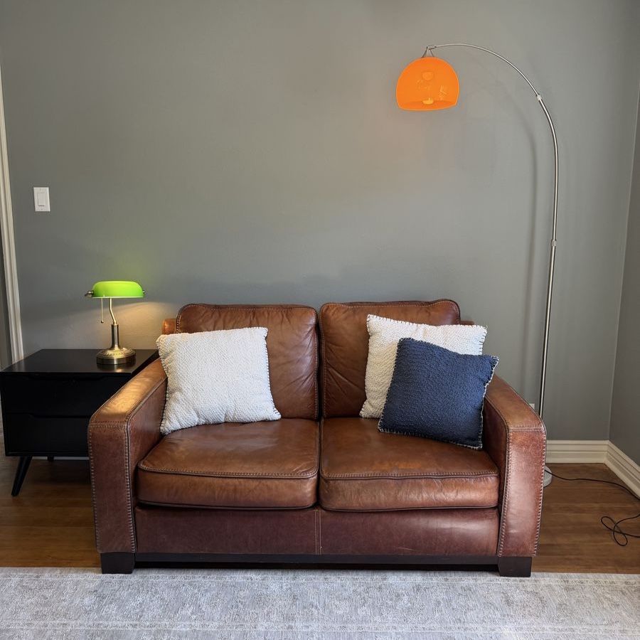 Brown Leather Loveseat - Compact 2-Seater Sofa