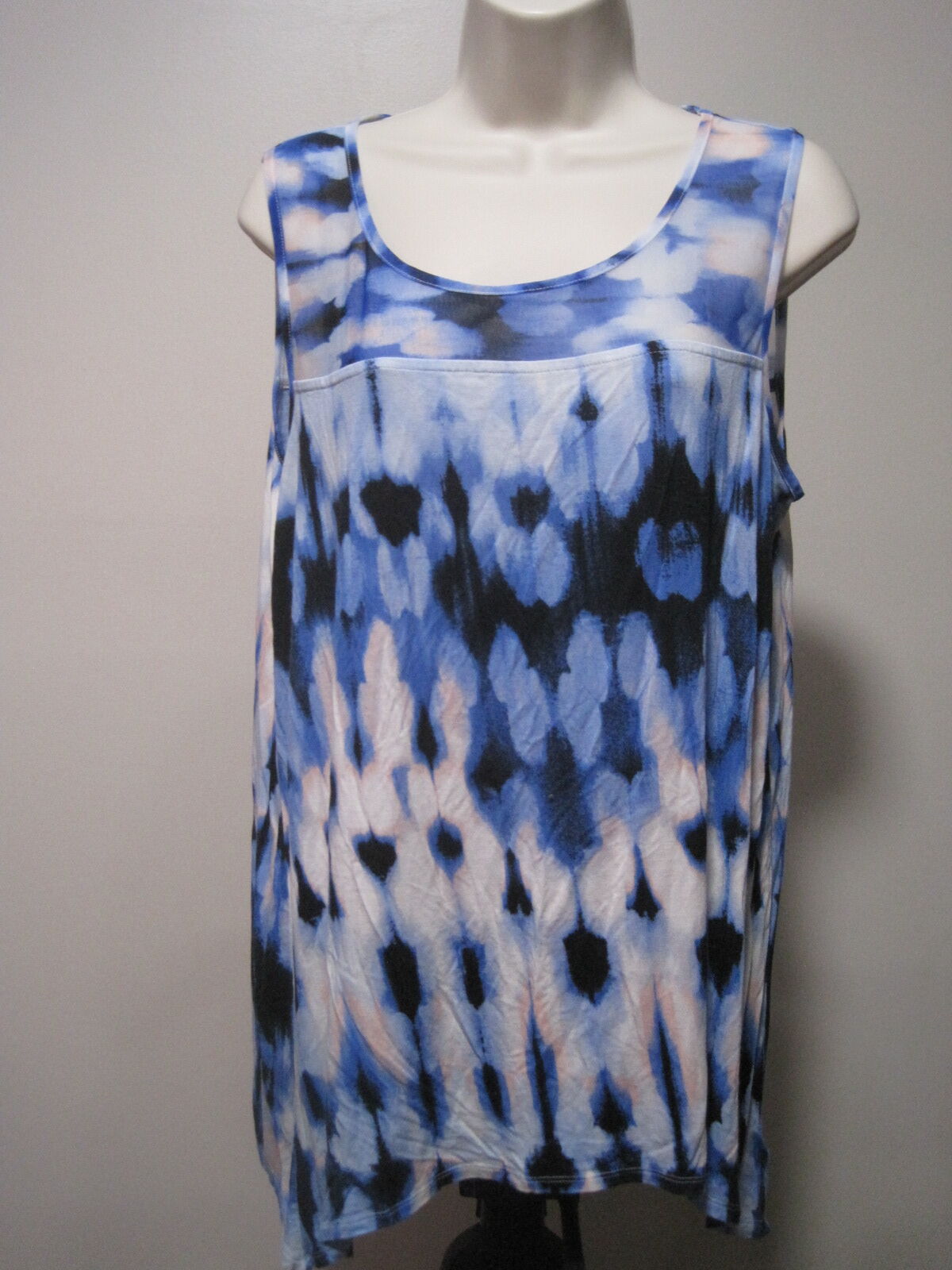 Unbranded Women's Large Blue Black Pink Tie Dye Polyester Rayon Tank Top