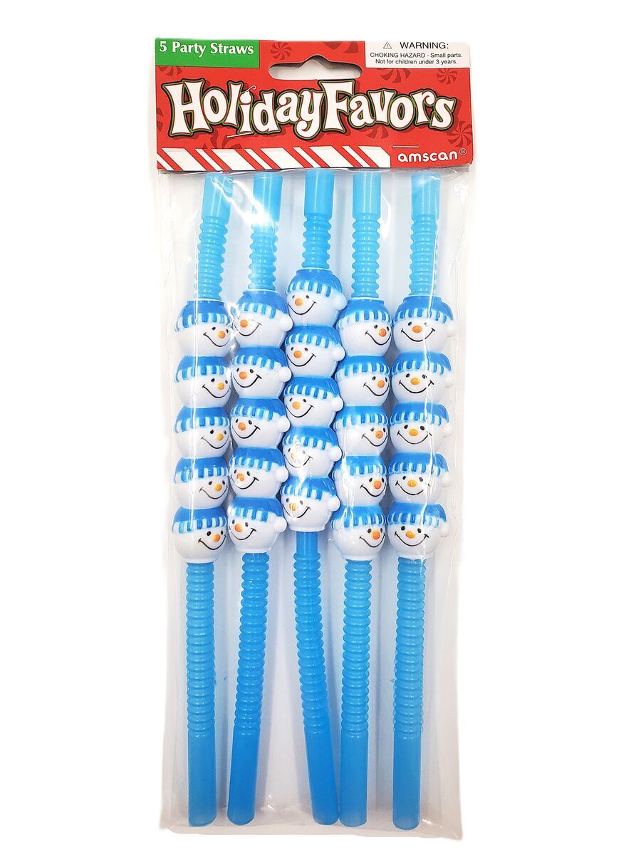 Vintage “Amscan – Holiday Favors” Snowman Straws – Set of 5 – NEW