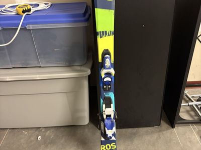 Rossignol Terrain 114cm Kids Skis with Bindings - Blue/Yellow/Green