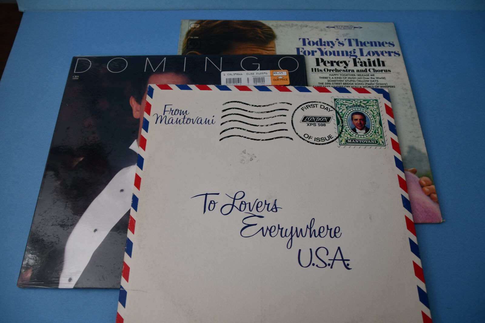 3 VINTAGE "LOVE SONGS" VINYL RECORDS ~ DOMINGO, MANTOVANI & PECY FAITH ~ ALL FOR $5!
