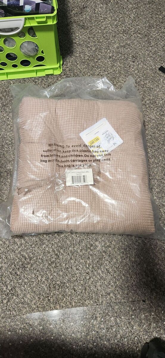 2 Pack New Taupe Fluffy Memory Foam Tufted Chair Cushion Non Slip Microdot Rubber Back