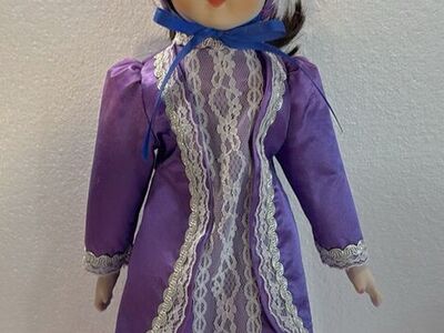 Beautiful 16 Porcelain Doll Purple dress on stand