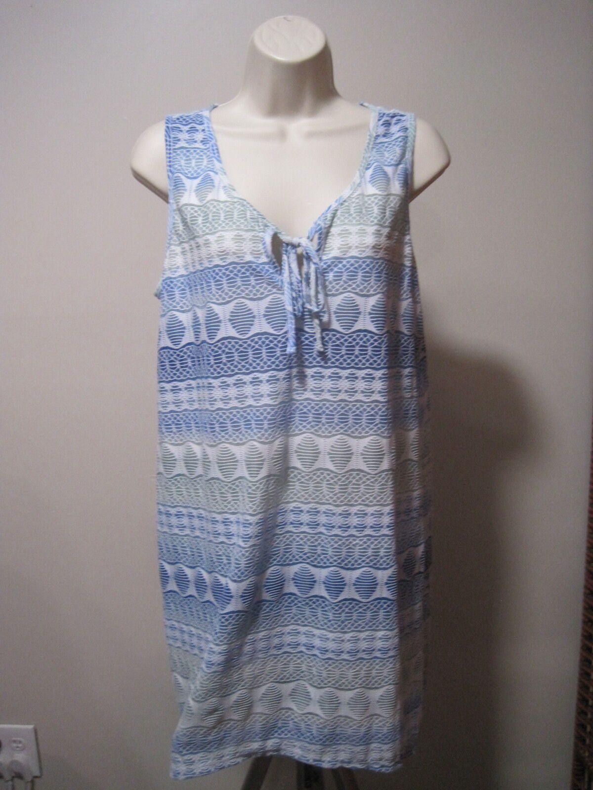 Apt. 9 Women's Small Sleeveless Blue Green Tie-Front Beach Cover-Up Swim Dress