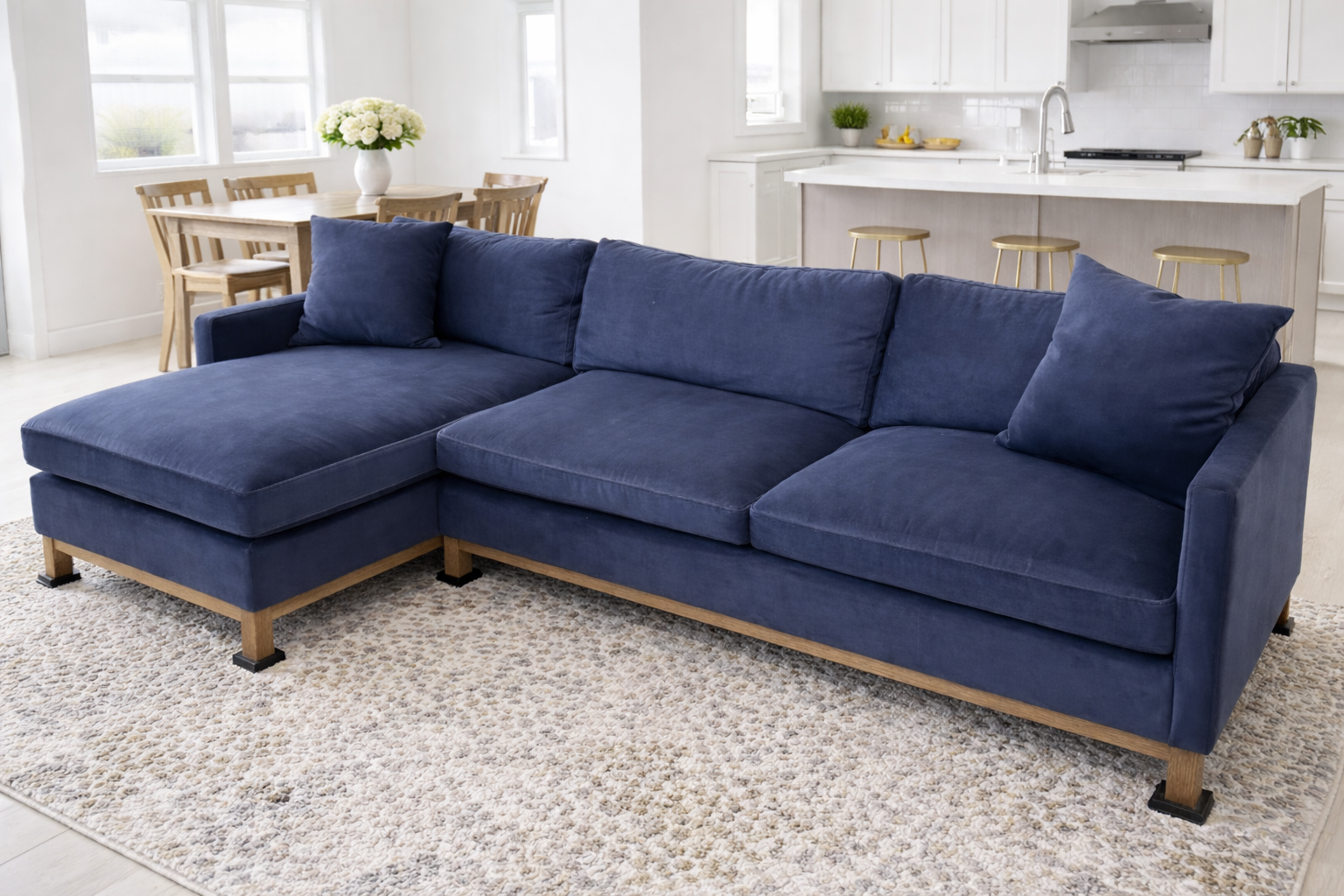 Blue Velvet Cloud Couch Chaise Lounge like new