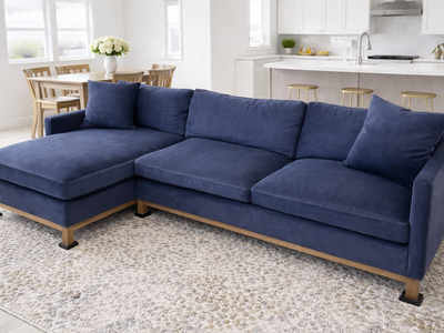 Blue Velvet Cloud Couch Chaise Lounge like new