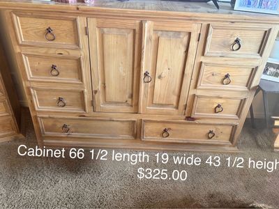Rustic Pine Wood Media Console Cabinet w/ Drawers & Storage - 66.5" L x 19" W x 43.5" H