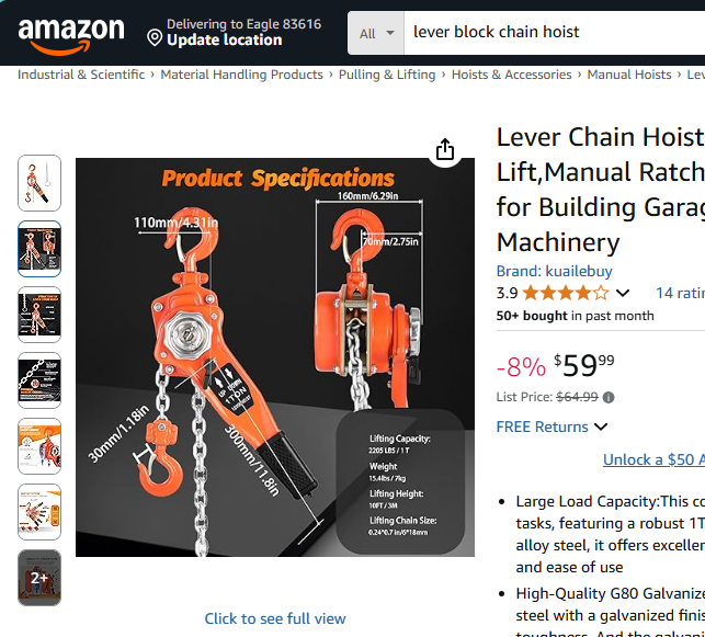 1 Ton Lever Block Chain Hoist / Puller