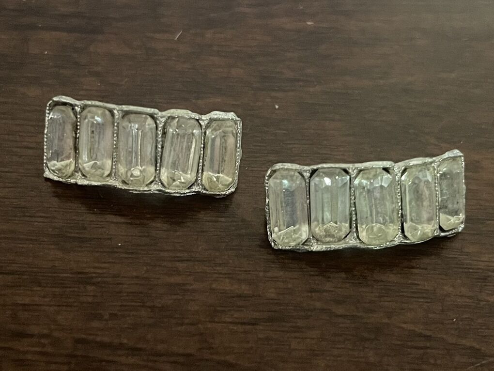 2 Vintage Emerald Cut Rhinestone Pieces