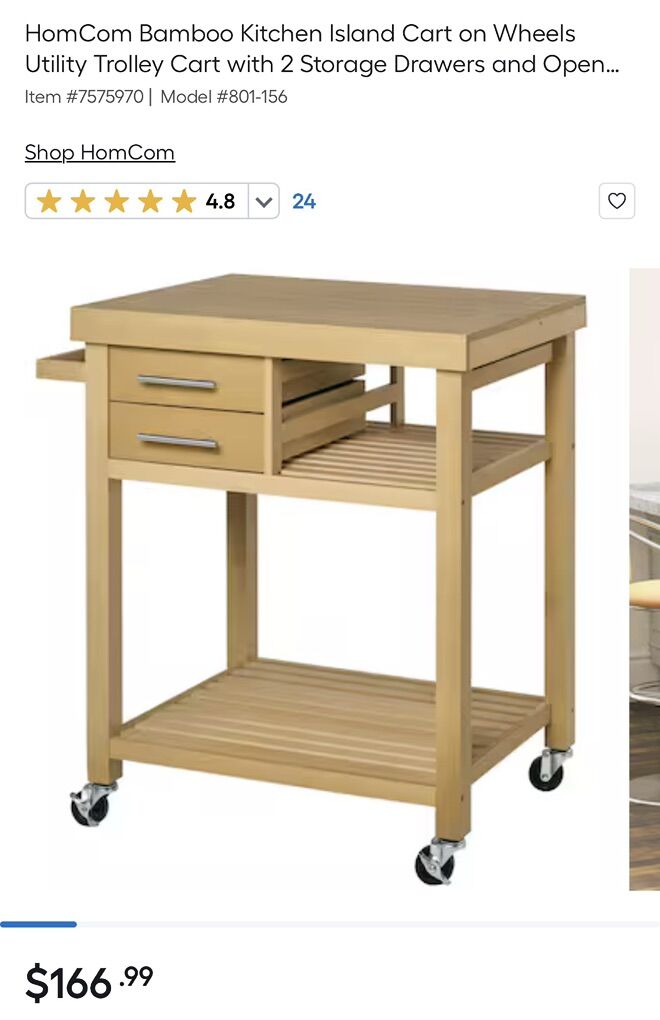 HomCom Bamboo Kitchen Island Cart