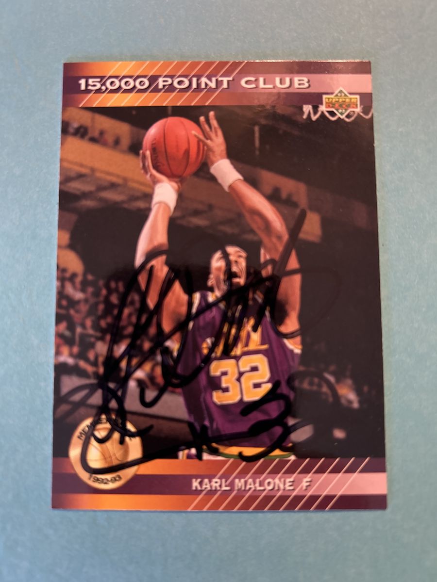 Karl Malone 1993 Upper Deck Autograph 15,000 Point Club Insert Auto Utah Jazz Hand Signed Basketball Card