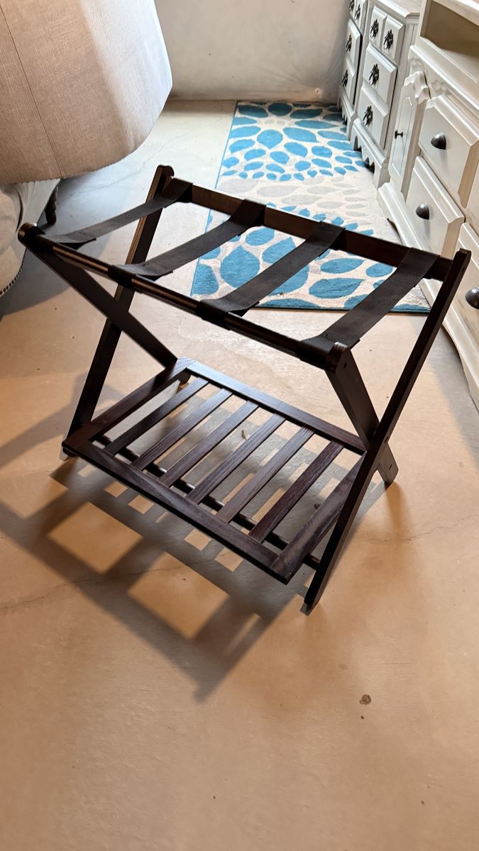 3 Wood Luggage Rack Folding Suitcase Stand with Storage Shelf - Dark Brown