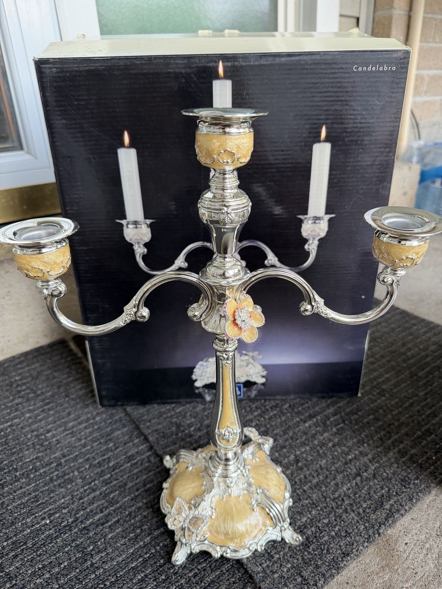 Royal Limited Silver-Plated 5-Arm Candelabra with Enamel Flower Detail