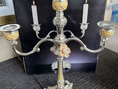Royal Limited Silver-Plated 5-Arm Candelabra with Enamel Flower Detail
