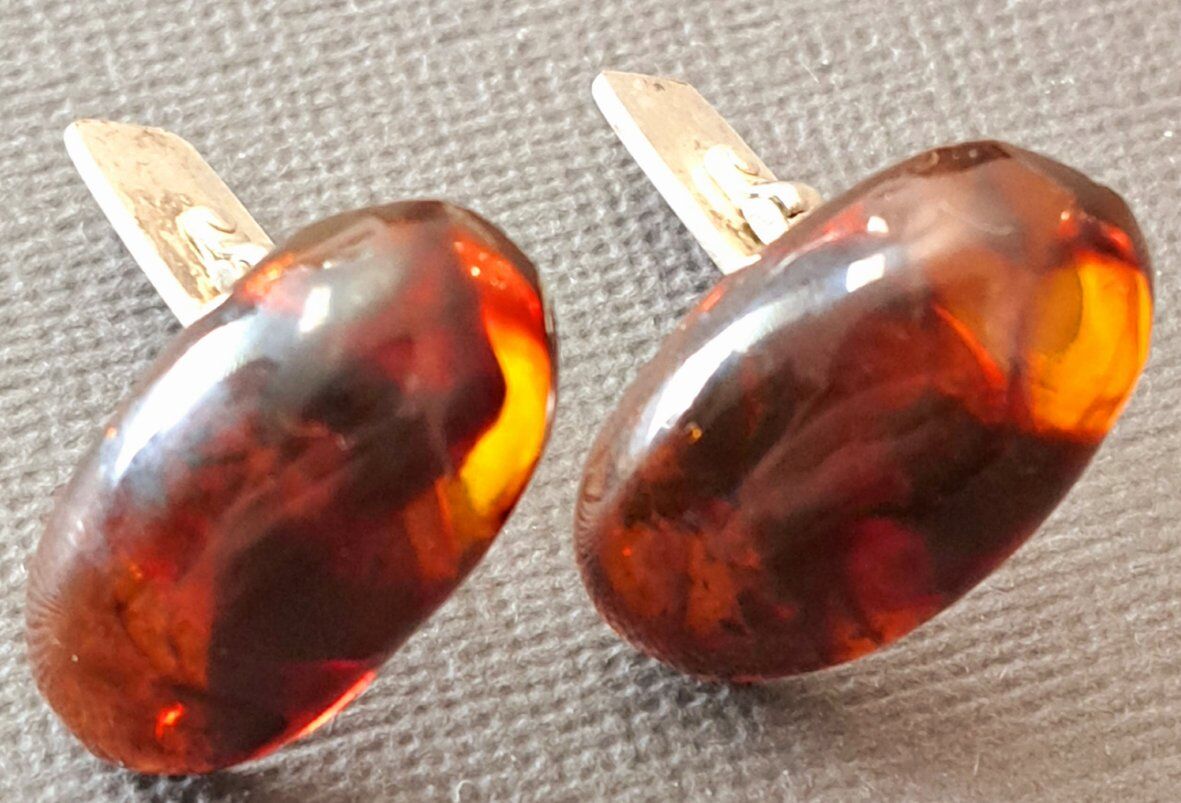 Rare Antique Baltic Amber Silver Cufflinks