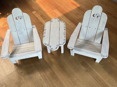 Sweet set of vintage, wood children’s outdoor furniture. Custom painted