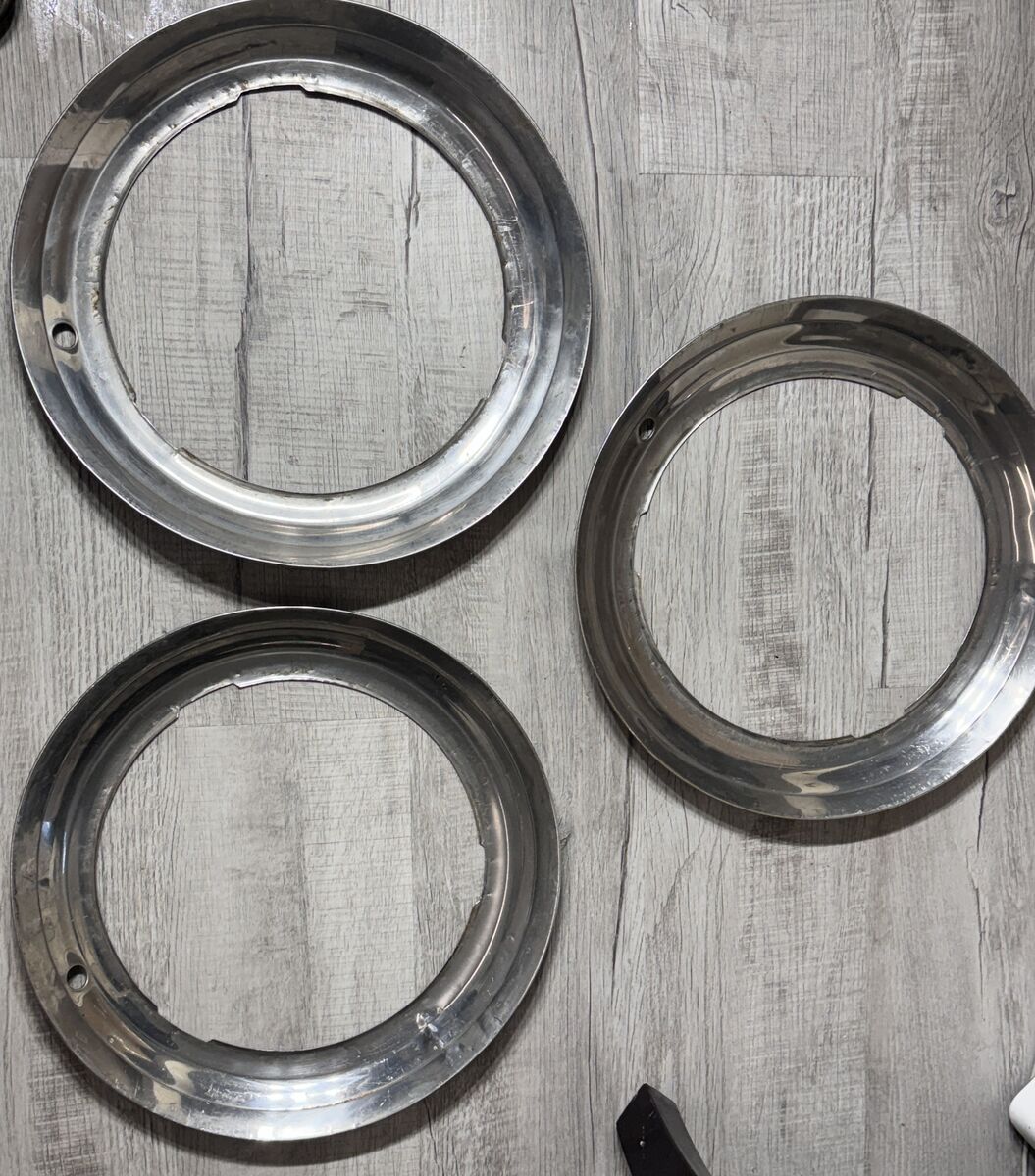 3 Stainless 15" Wheel Trim Rings for VW or Corvette Models 3 Piece Vintage Chrome