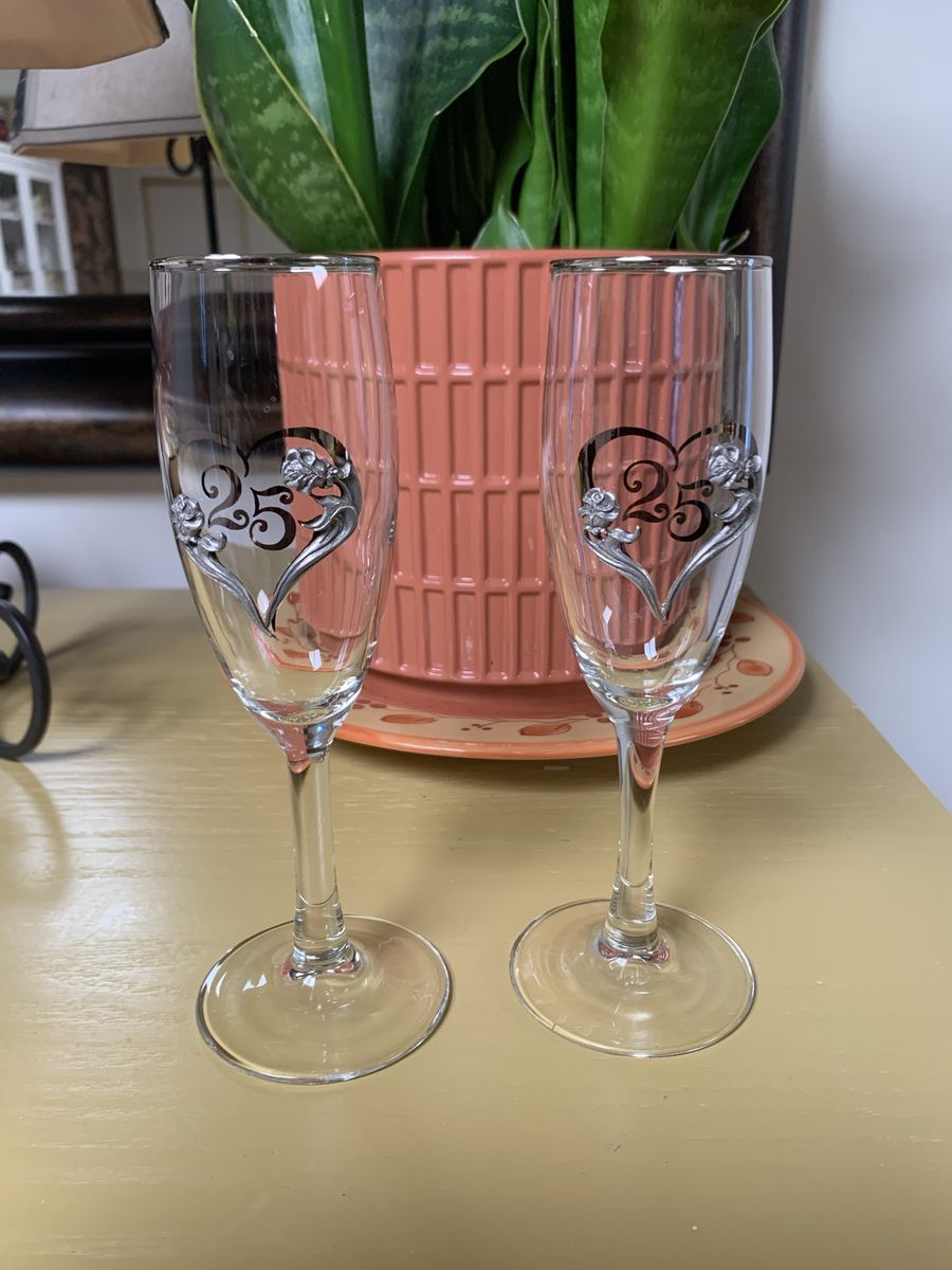 New Silver Anniversary Champagne Glasses