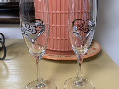 New Silver Anniversary Champagne Glasses