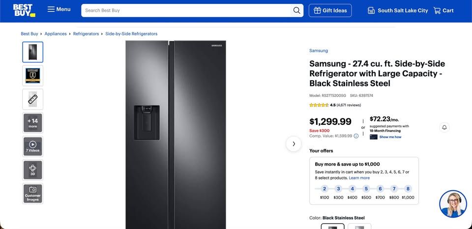 FREE NEARBY DELIVERY Samsung Side by Side Refrigerator 27.4cu. ft