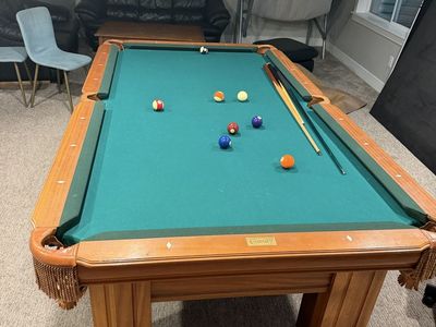 Gandy Solid Wood Slate Pool Table with Ping Pong Top, Cues, Balls, Cover