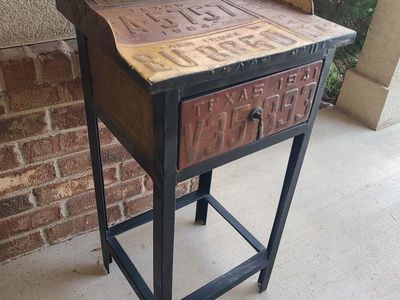 license plates side table with drawer