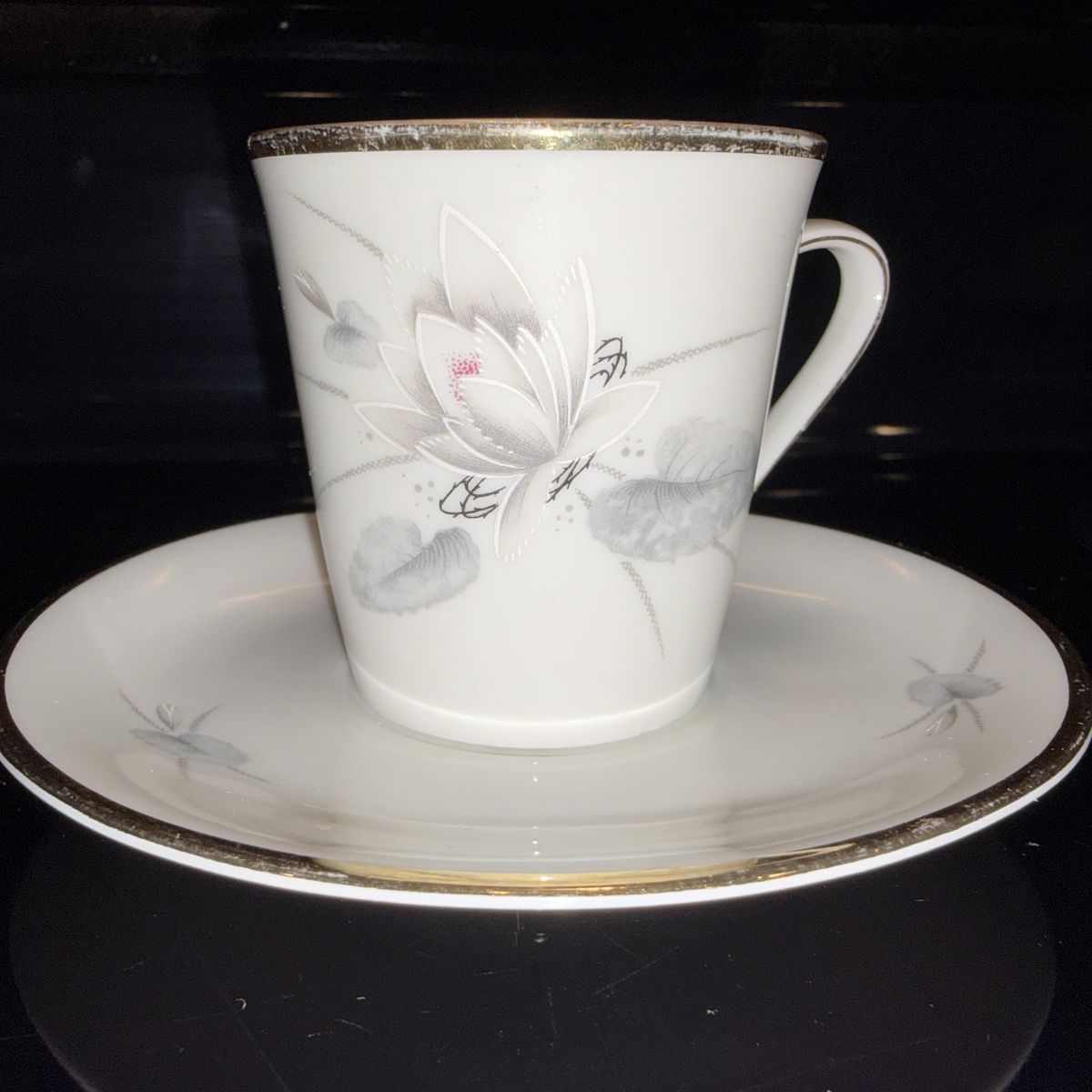 Vintage Hitterteich Bavaria Germany Teacup & Saucer Gold Trim Floral