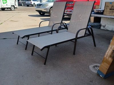 brand new Set of 2 Outdoor Patio Lounge Chairs - Brown Metal Frame with Mesh Fabric