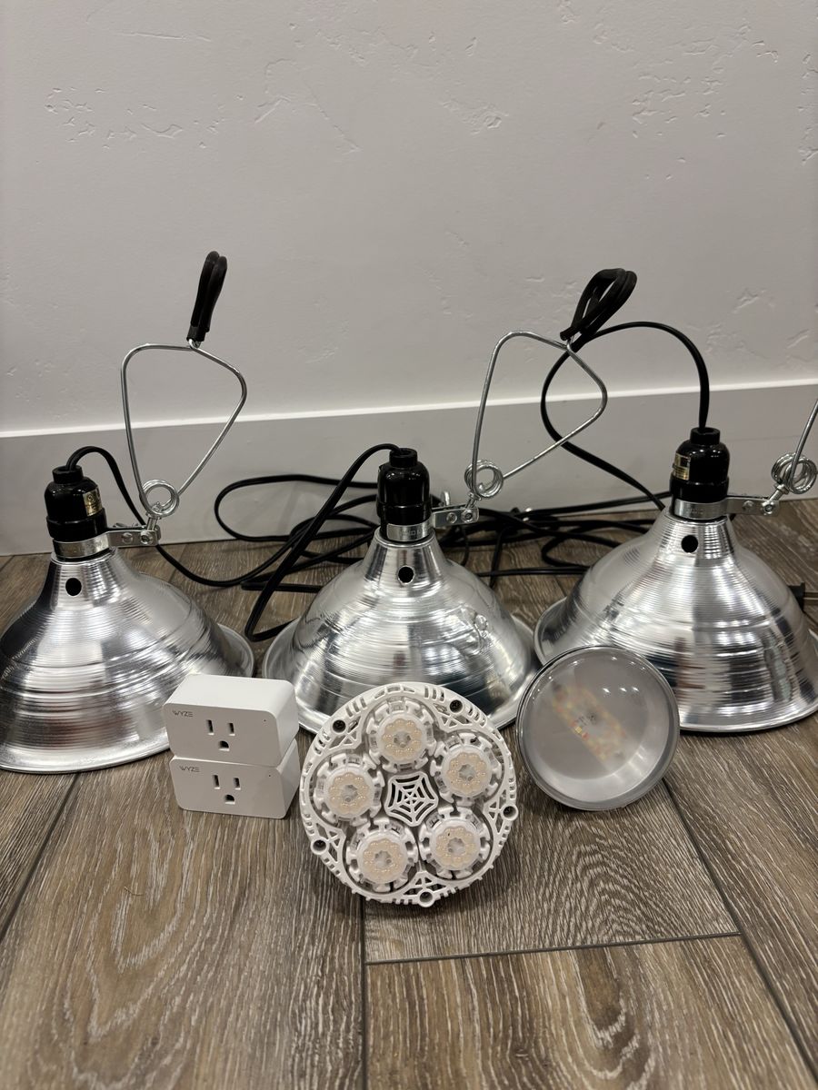 Set of 3 Clamp Work Lights with LED Grow Light Bulbs and smart timers