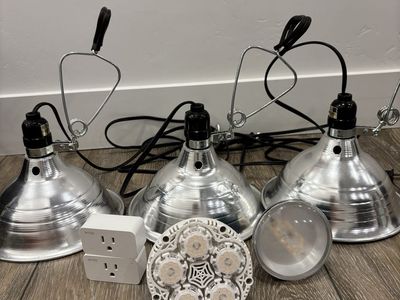 Set of 3 Clamp Work Lights with LED Grow Light Bulbs and smart timers