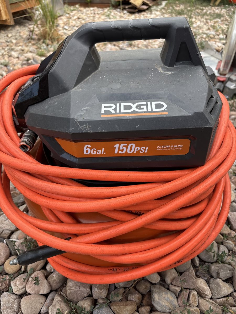 RIDGID 6 Gallon 150 PSI Air Compressor with Hose - Used, Good Condition