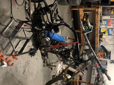 Custom Motorcycle Project Frame with Wheels & Engine Component