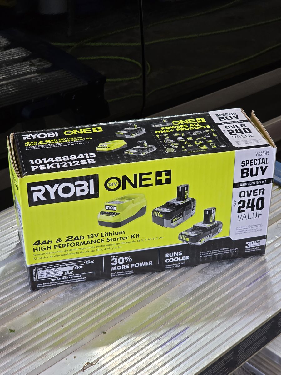 RYOBI ONE+ HP 18V 2.0 Ah Battery, 4.0 Ah Battery, and Charger
