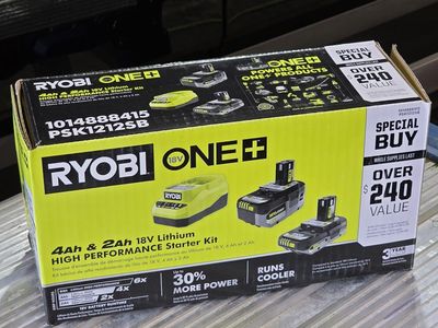 RYOBI ONE+ HP 18V 2.0 Ah Battery, 4.0 Ah Battery, and Charger
