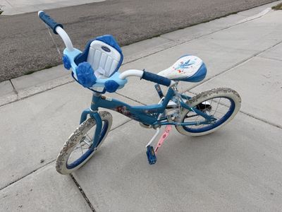 Disney Frozen Kids Bicycle with Doll Seat and Streamers - Blue