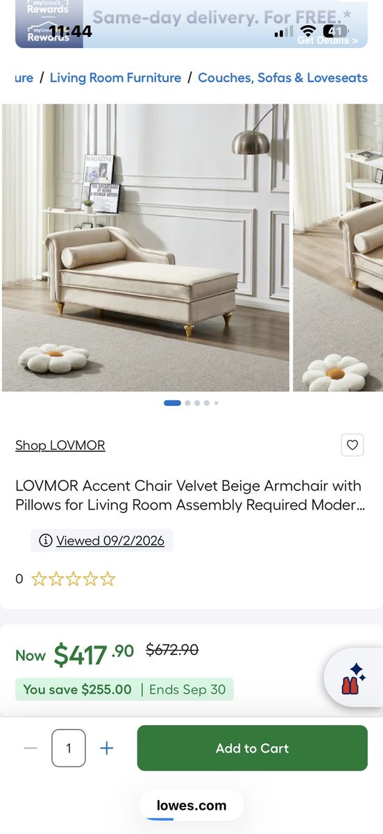 LOVMOR Velvet Beige Chaise Lounge Armchair with Pillow