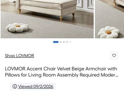 LOVMOR Velvet Beige Chaise Lounge Armchair with Pillow