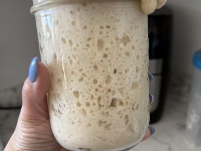 Mature sourdough starter ready to bake