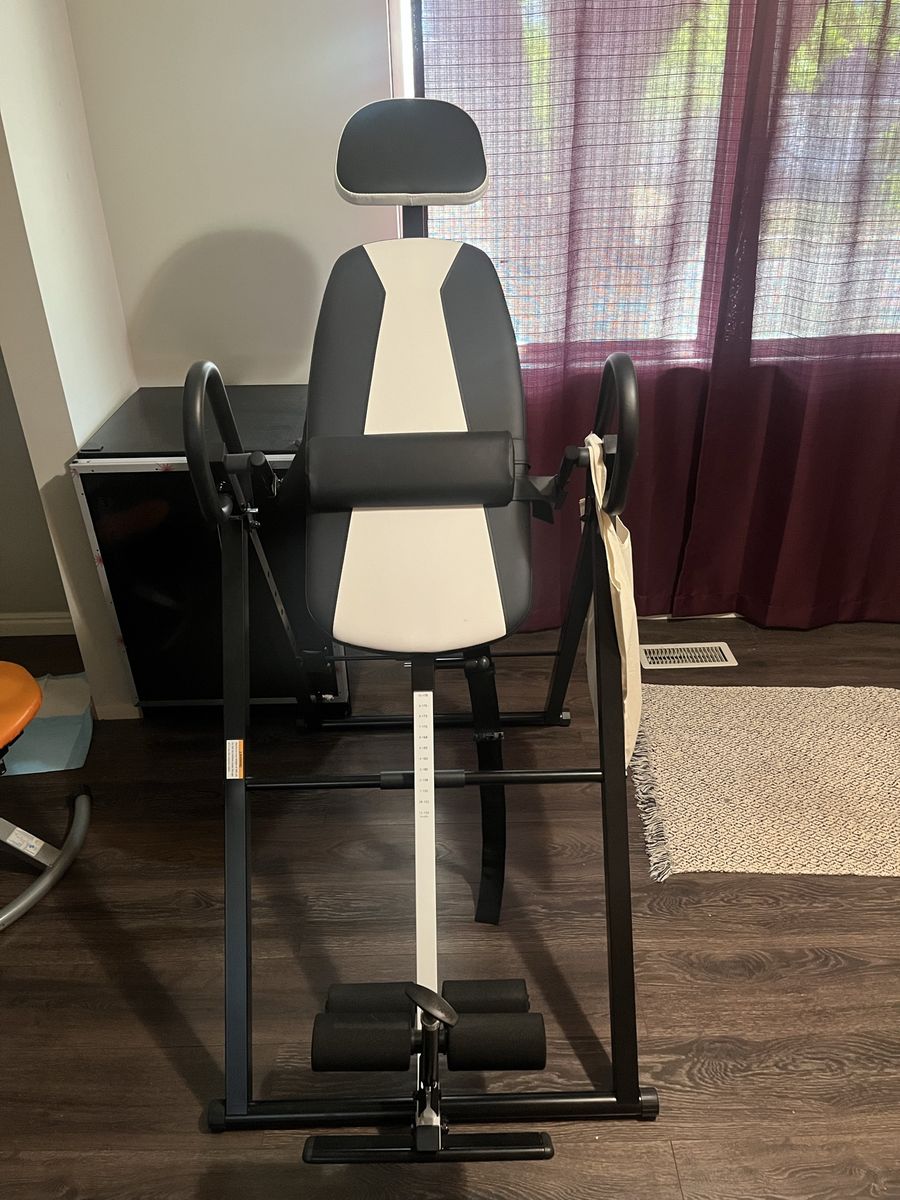 Heavy-Duty Inversion Table for Back Pain Relief, Adjustable Height, Black & White