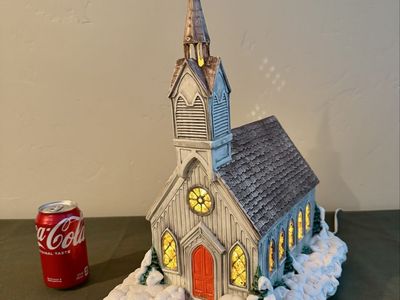 Vintage Christmas Village Lighted Church Decoration - Snow Covered Holiday Display