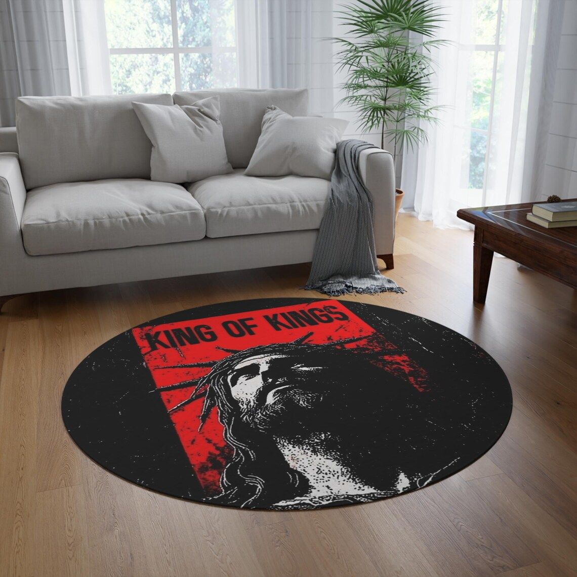 Jesus Christ King of Kings 5' Chenille Round Rug - FREE SHIPPING