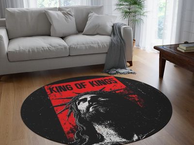 Jesus Christ King of Kings 5' Chenille Round Rug - FREE SHIPPING
