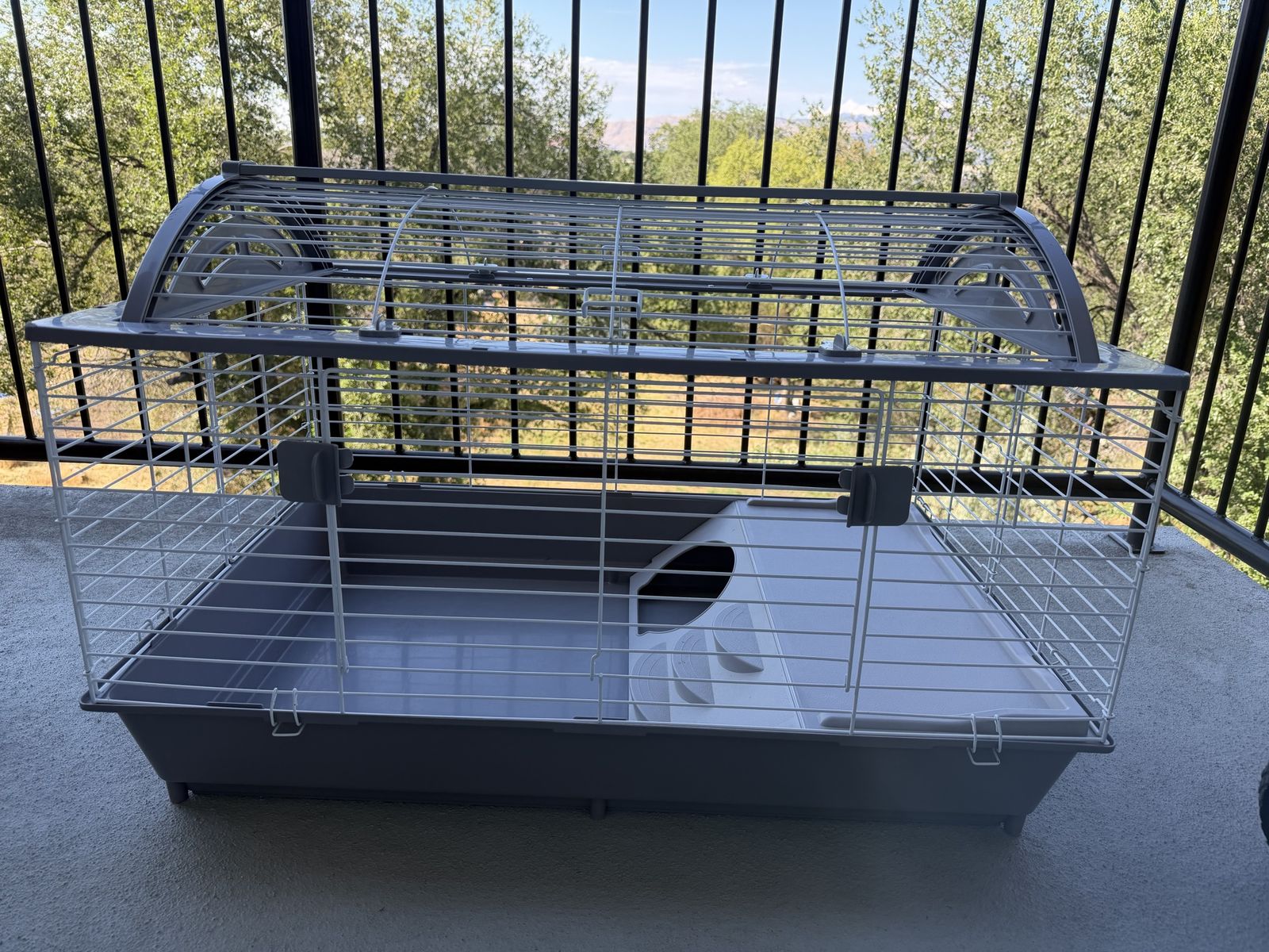 Large Gray Pet Cage Habitat for Rabbits, Guinea Pigs, Ferrets - Good Condition, Easy Clean Design
