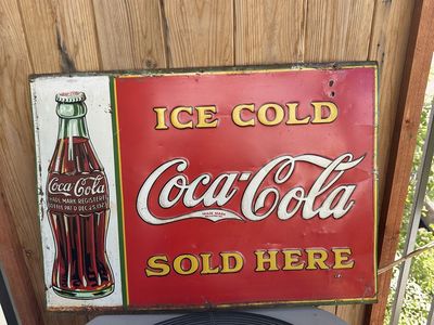 Year is 1930 Embossed Tin Coca Cola Sign
