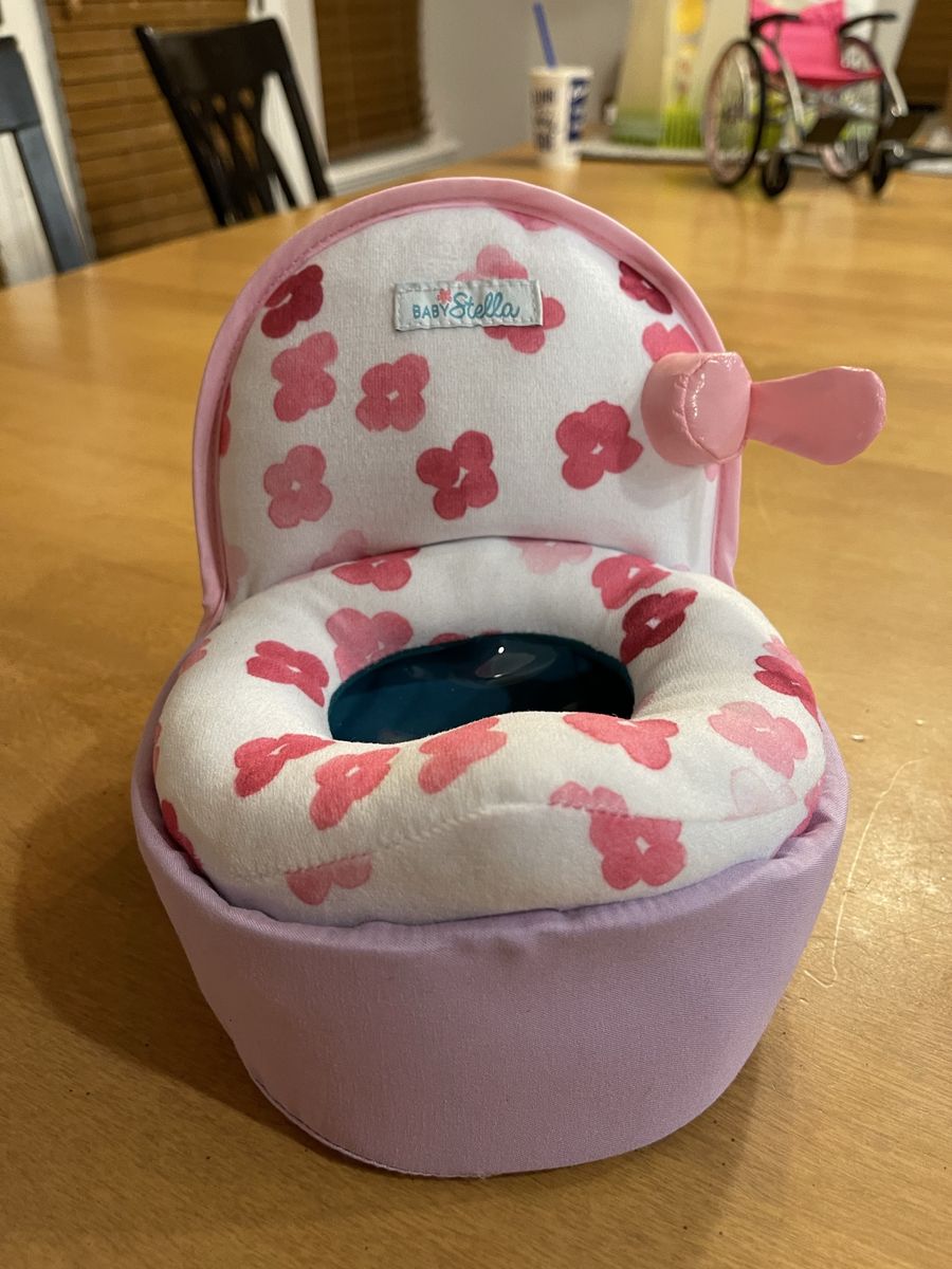 Baby Stella Pink Floral plush Doll Toilet, for dolls up to 18”