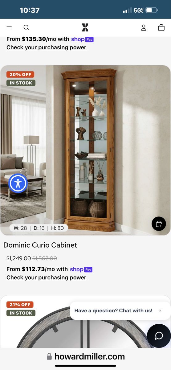 Howard Miller Dominic Curio Cabinet Corner Display, Lighted, Golden Oak, 80"H