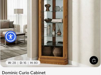 Howard Miller Dominic Curio Cabinet Corner Display, Lighted, Golden Oak, 80"H